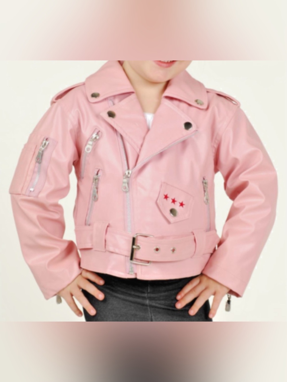 Habitat Girls Pink Faux Leather Moto Jacket with Silver Hardware